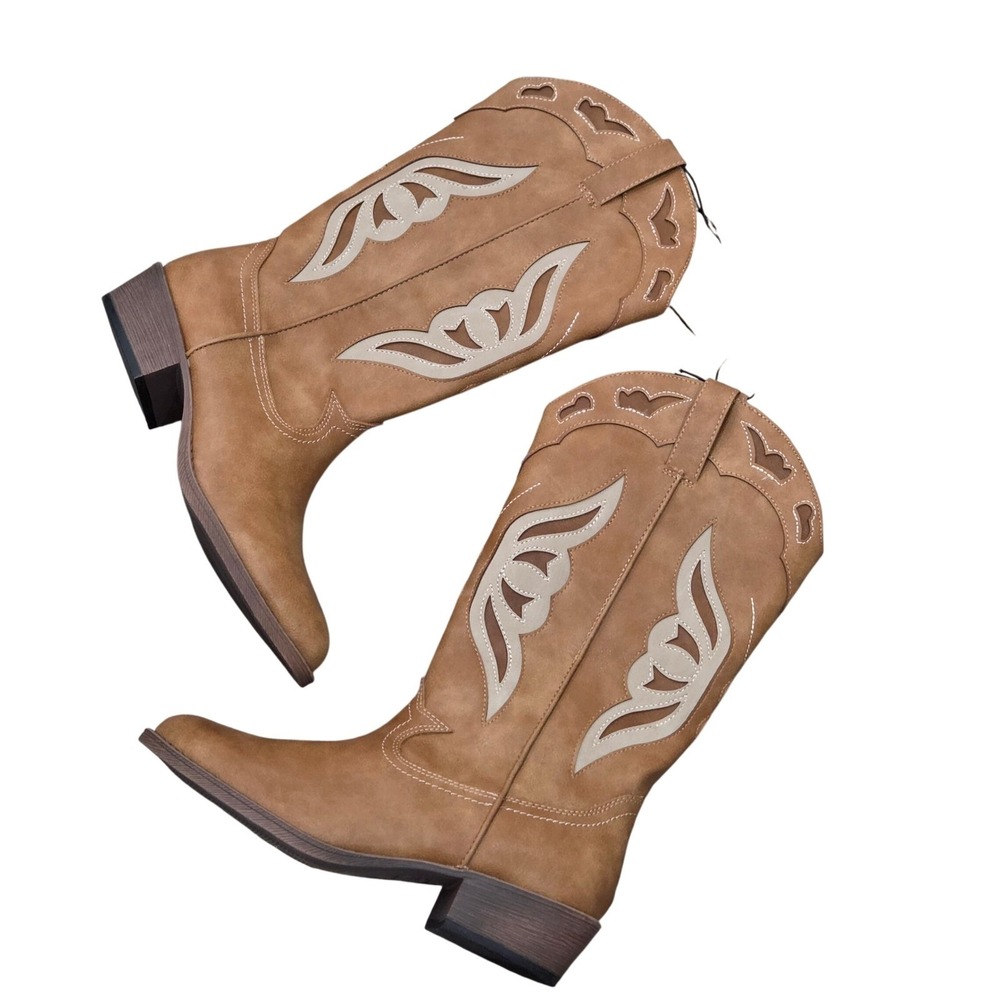 Madden NYC Western Boots Size 10 Beige Tan Snip Toe Cowgirl Boho Festival NEW